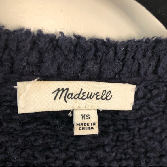 Madewell Teddy Navy Blue Fuzzy Open Front Cardigan XS Relaxed Roomy Oversized - Picture 10 of 14